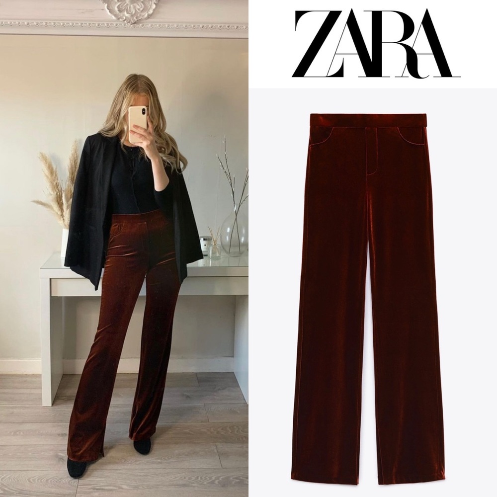 NWT zara high waisted velvet pants